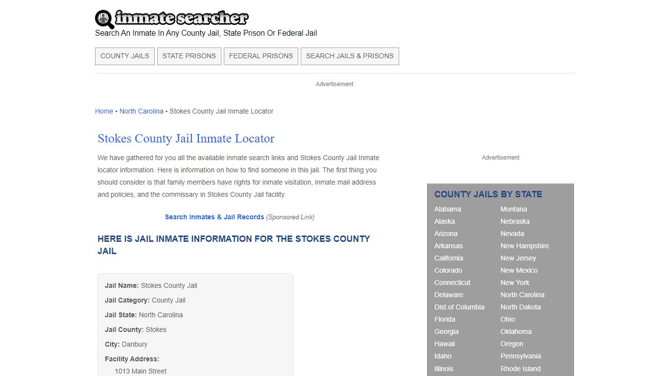 Stokes County Jail Inmate Locator - Inmate Searcher