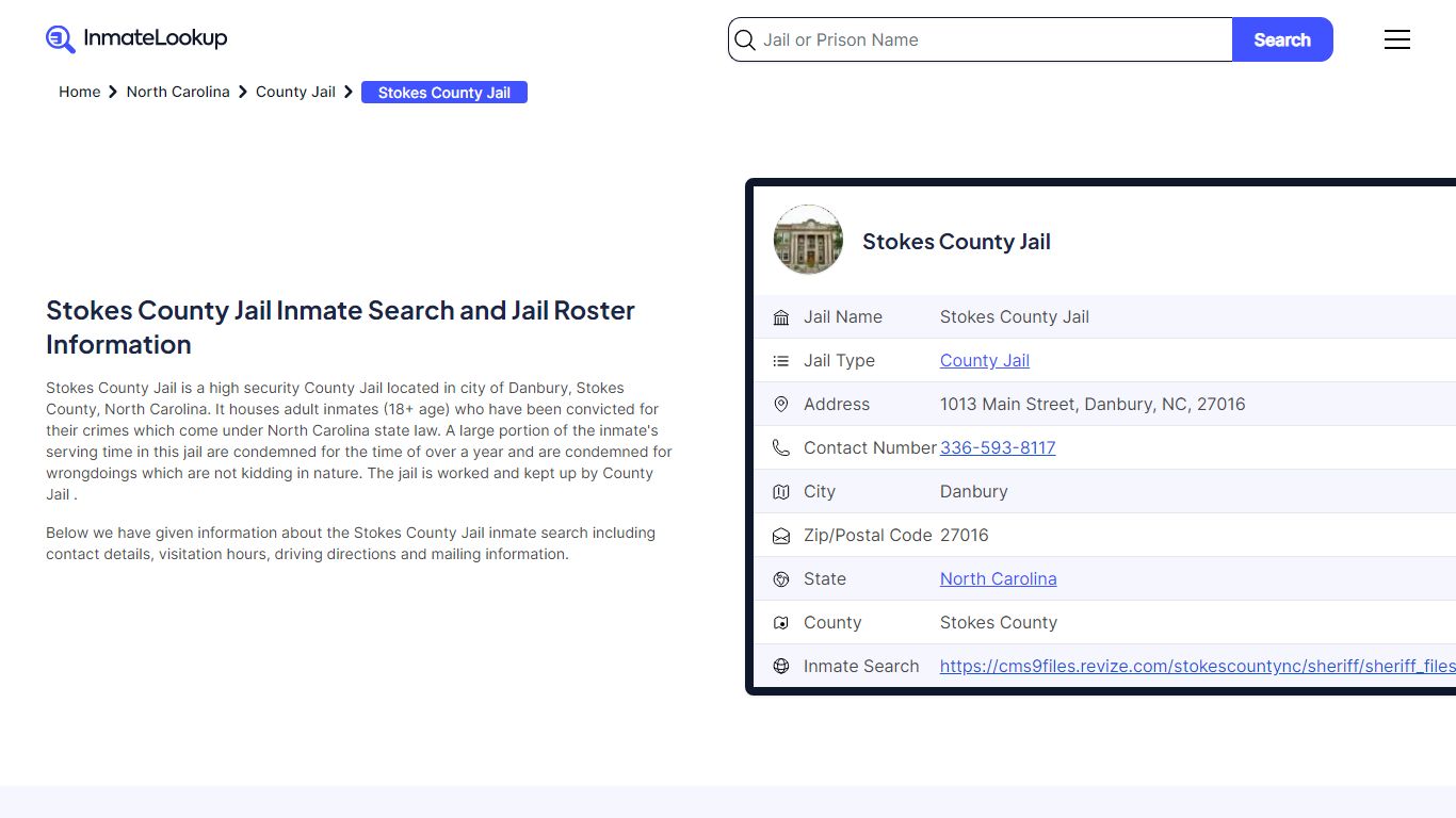 Stokes County Jail Inmate Search and Jail Roster Information
